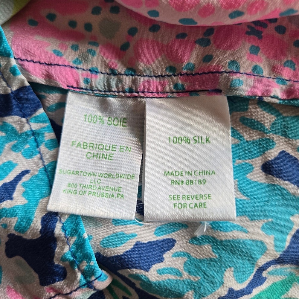 Lilly Pulitzer Pink Blue Coral Print Silk Blouse Sz S Resort Preppy Coastal Chic - Picture 8 of 10